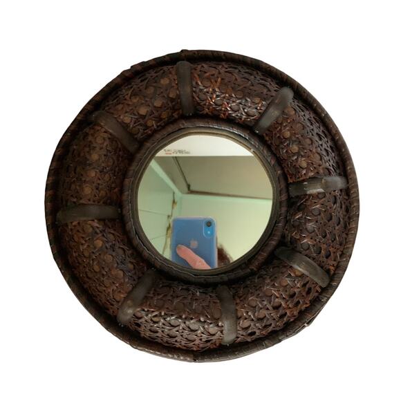 Vintage 3 Rattan Vintage Galley Mirrors 10” Dark Brown Coastal Beach Boho - Picture 3 of 7